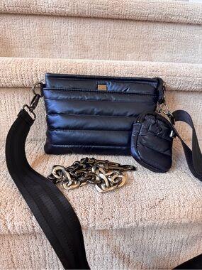 Think Royln Quilted metallic blue Crossbody Bag with shoulder & crossbody strap